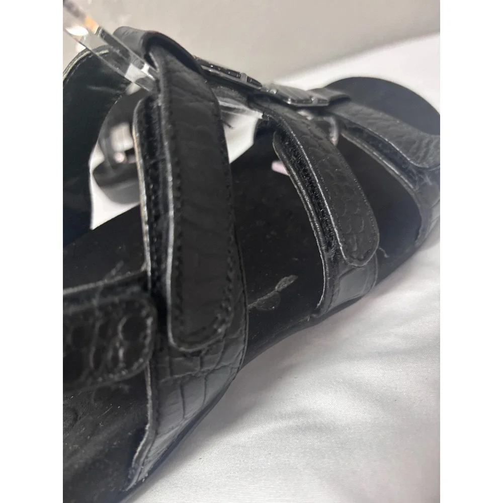 Vionic Womens 7 Amber Sandals Black Croc Embossed Leather Adjustable Orthopedic